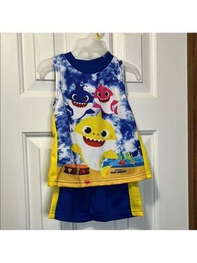 Baby Shark Blue and Yellow Matching Set with Playful Tie-Dye NWT